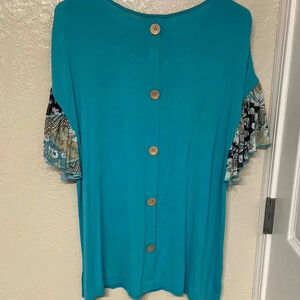 NWOT Multiples Womens Turquoise Pullover tunic Lagenlook Boho Beachy artsy M